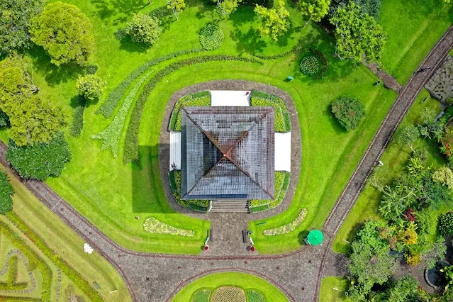 Un bâtiment public près des arbres élagués